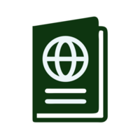 Green passport with white globe symbol isolated on a transparent background travel png