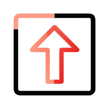 Red arrow pointing upwards inside square isolated on a transparent background upload png