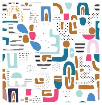 vibrante resumen modelo vistoso geométrico formas, como, circulo y puntos textura en blanco fondo, repetir superficie diseño. vector