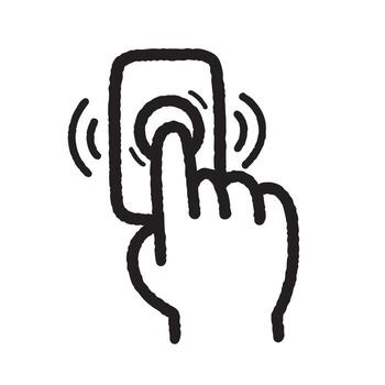 Minimalist black line icon of a hand pressing a doorbell button. Isolarbackground, ideal for apps, websites, UI, UX, stickers, infographics, and user interface elements. vector