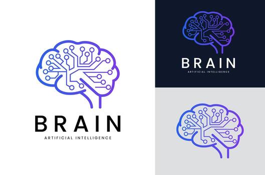 AI Neural Circuit Logo with Gradient Tech Outline Ideal for AI technology companies. vector