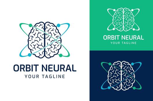 An Abstract Brain Icon Logo With Orbiting Rings, Symbolizing Data Exchange, Intelligence, And AI-Powered Neural Connections. Ideal For AI Technology vector