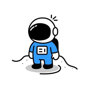 Cute Minimal Astronaut Character in Blue Spacesuit with Black Visor Standing on White Background vector