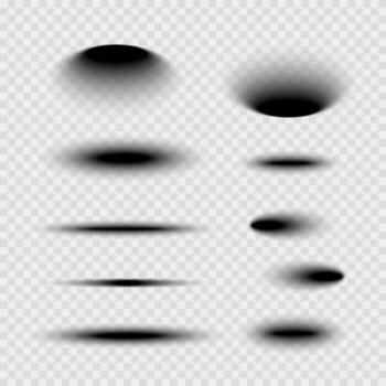 realista borroso soltar oscuridad oval elíptico sombra colocar. un colección de oval y elíptico suave oscuridad. genial para flotante elementos, ui botones, pegatinas, y iconos vector