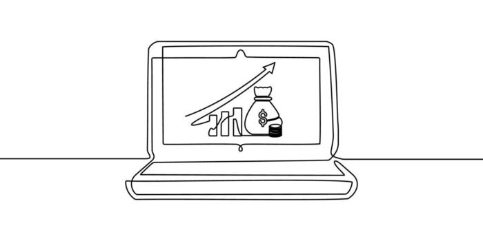 ordenador portátil continuo línea ordenador personal computadora pantalla oficina trabajo Arte contorno ilustración. línea continuo ordenador portátil soltero garabatear cuaderno escritorio mecanografía negocio icono monitor digital correo electrónico tecnología datos. vector