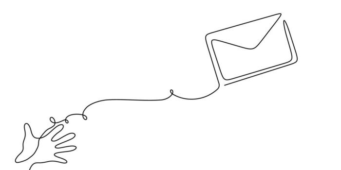 Arte línea correo uno continuo icono correo electrónico letra papel mensaje. línea Arte correo continuo Boletin informativo bosquejo contorno contacto avión ilustración negocio soltero garabatear flecha viaje viaje enviar mosca vector