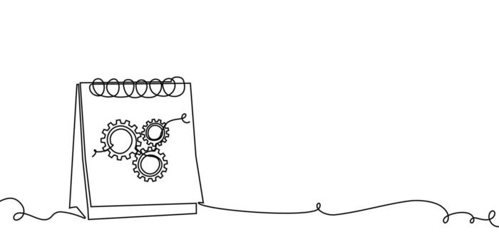 engranaje línea continuo Arte icono uno diente trabajo negocio fábrica rueda. continuo engranaje línea contorno computadora ajuste rueda dentada tecnología bosquejo dibujo Ciencias carrera máquina cerebro antecedentes. vector