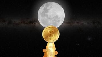 un' dollaro moneta ascende piace un' razzo in direzione il Luna, simboleggiante finanziario crescita e ambizione nel un' dinamico animazione video