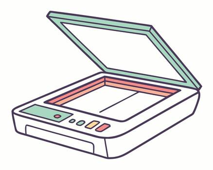 Simple illustration of an open scanner device ready for scanning documents or images. vector