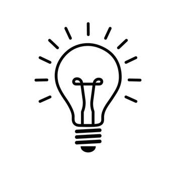 Minimal line art of a glowing light bulb with brain inside, symbolizing creativity, innovation, and brainstorming. Isolated on white, ideal for ideas, solutions, and motivation concepts. vector