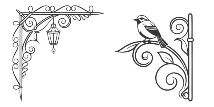 a bird is perched on a branch and a lamp is hanging from it vector