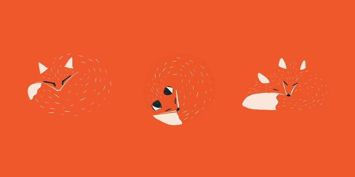 conjunto de rizado arriba zorro en negativo espacio estilo otoño rojo zorro ilustración vector