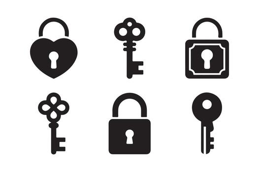 Variety of lock and key icons security and access concepts for digital design or printing projects vector