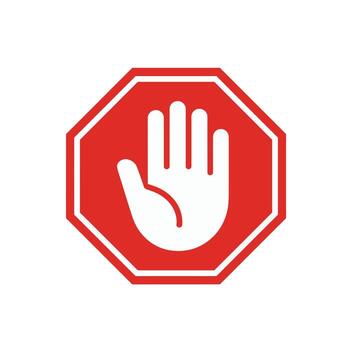 Red stop sign with a white hand indicating halt and preventing access for safety and prevention of accidents and hazards vector