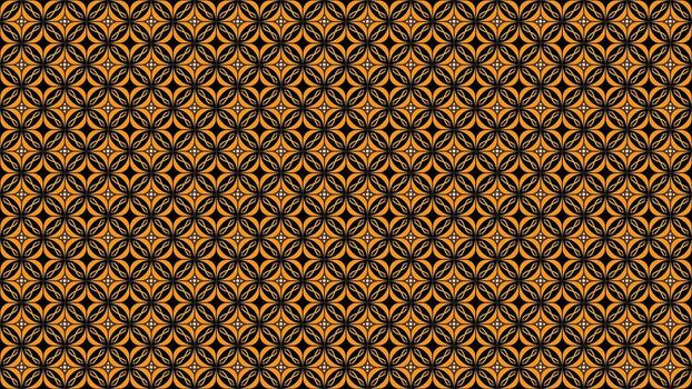 Intricate Orange and Black Geometric Pattern with Interlocking Circular Motifs vector