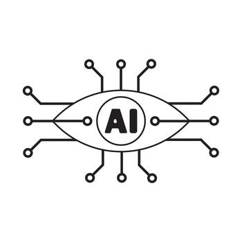 ilustración exhibiendo un estilizado representación de artificial inteligencia mediante minimalista diseño, presentando un ojo modelo integrado con circuitos y el acrónimo ai dentro el obra de arte vector
