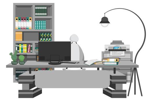 Modern office setup with computer and printer vector