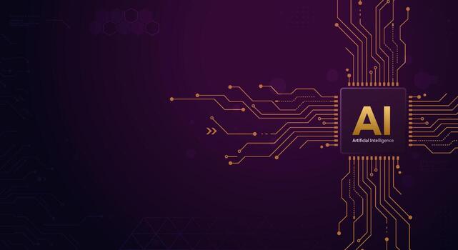 Artificial Intelligence Chip with Digital Circuit Lines on Futuristic Technology Background vector