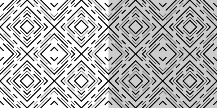 Monochrome seamless pattern of interrupted lines. Black diagonal squares. Ornament of different thickness lines. Neutral geometric background vector