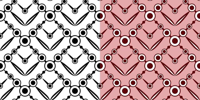 Mosaic square tile of black circles and petals. Monochrome abstract geometric seamless pattern. Complicated texture black and white background vector