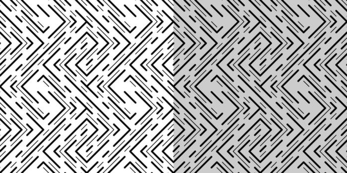 Black seamless pattern of interrupted lines. Monochrome diagonal design. Complex ornament of straight intersecting lines. Neutral geometric background vector