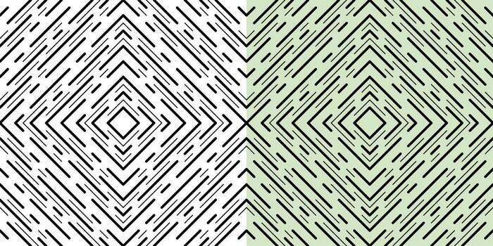 Monochrome seamless pattern of interrupted lines. Black diagonal squares. Ornament of different thickness lines. Square neutral geometric background vector