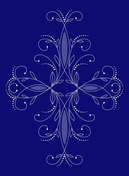 Graceful white decorative element on blue backgrounds. Mandala illustration. Single pattern of curved lines and swirls. Elegant lace pattern vector