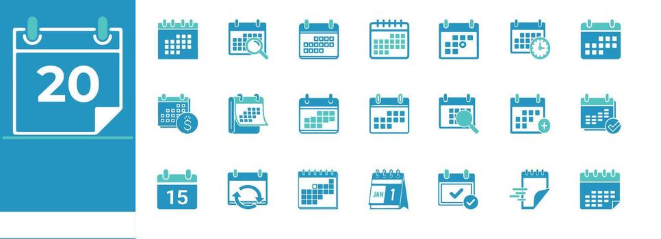 Calendar Icon Set Editable Line Icons for Schedule, Planner, UI, Business, App, and Productivity Design vector