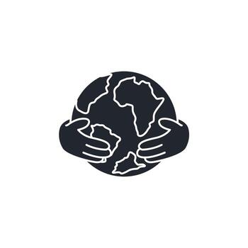 Hands hugging planet Earth. loving symbol of environmental care, conservation, global unity, and protecting our world. vector