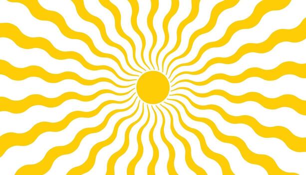 Sunny yellow abstract circle with curved rays in playful retro style. vector