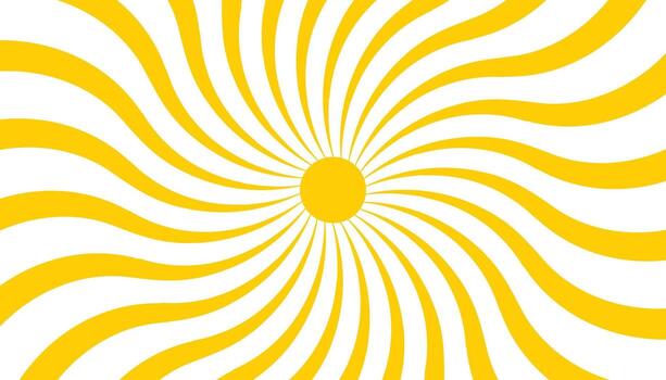 Retro groovy sun in bold yellow with wavy rays spreading from the center. vector