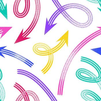 sin costura modelo de vistoso texturizado flechas señalando en varios direcciones en un blanco antecedentes. vector