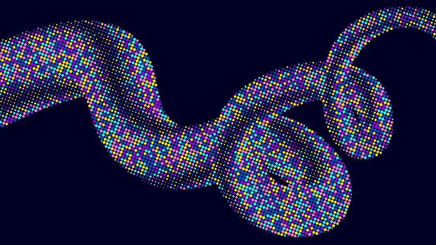 Swirling tube with colorful dots pattern on black background. vector