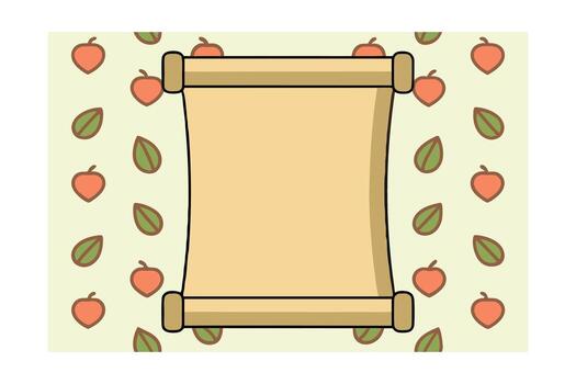 Cartoon scroll with peach leaf pattern parchment paper vector