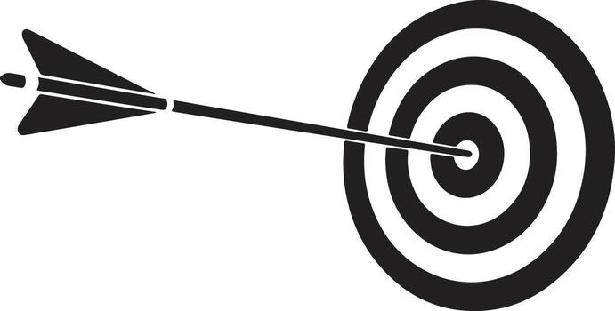 Simple Black and White Target with Arrow Illustration Precise Aim and Accuracy Conceptual Graphic Design Focus Symbol vector