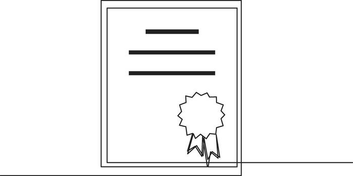 Single line Certified Paper Flat design style, document with ribbon badge, indicating certification or license, suitable for admin graphics and compliance projects, vector