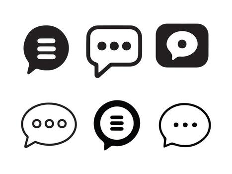 Speech bubble icon set with dots and variations in black and white for communication and messaging concept vector