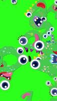 Colorful, animated green monsters with exaggerated features move dynamically against a vibrant background, creating a lively and playful atmosphere video
