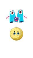 Colorful animation featuring a character M and a smiling moon with playful transitions and cheerful expressions video