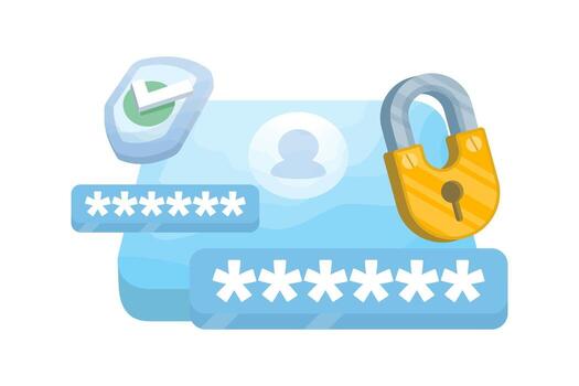 Security concept. Cyber protection. Safe and secure login. Account login and password. Password protection. Security and protection system for account login. Illustration vector