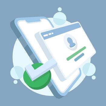 User successfully created or logged in. Successful account registration, new user account registration. Online information registration. Filling out the online registration form. vector