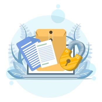 Folder concept with documents. Document protection, Illustration of a brown envelope with a document inside. Open folder icon, Flat design icon illustration. vector