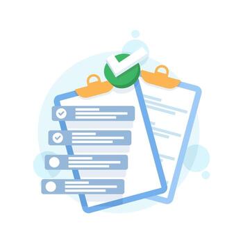 que hacer lista concepto. formación planificación. portapapeles con Lista de Verificación en blanco papel. que hacer lista y fecha límite. eficaz planificación. tarea Lista de Verificación. plano diseño ilustración en antecedentes. vector