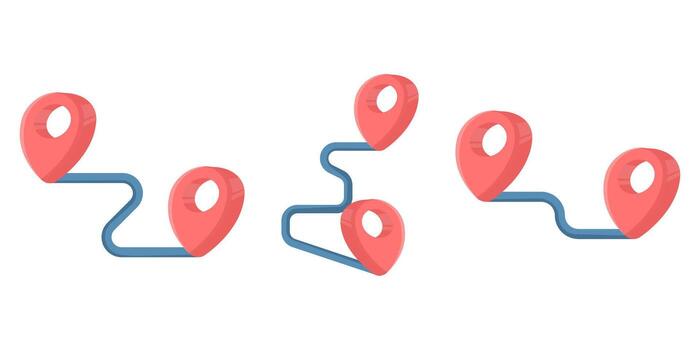 illustration of a red location marker on a map with a travel route in a flat style. Set of map, route, GPS distance, and road map icons. Suitable for website, logo, app, template, and UI design. vector