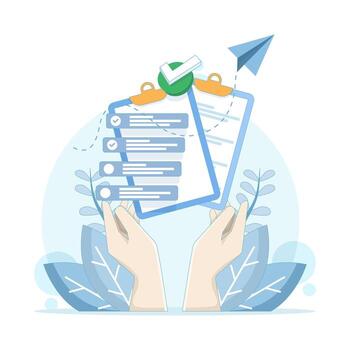 Training planning concept. Clipboard with checklist on white paper. To-do list and deadline. Effective planning. To-do list. Task checklist concept. Flat design illustration on background. vector