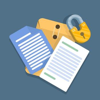 Open folder concept, Folder with documents, Document protection, Illustration of a brown envelope with a document inside. Flat design icon illustration. vector