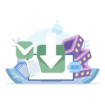 Download data from server concept. Secure form with AI-based protection for cloud data storage. Download files. Program for remote connection. Database server data process. vector