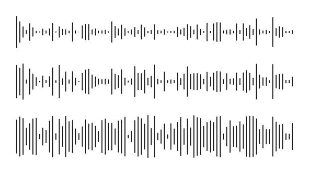 Equalizer symbols template. Voice message templates set. Icon of audio chat speech sound wave. Elements for mobile messenger, podcast, music player, online radio interface or app. Waveform pattern. vector