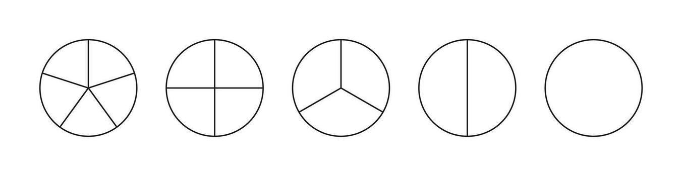 Pie chart template from 1 to 5. Set of pizza charts. Diagram wheel parts. Segmented charts. vector