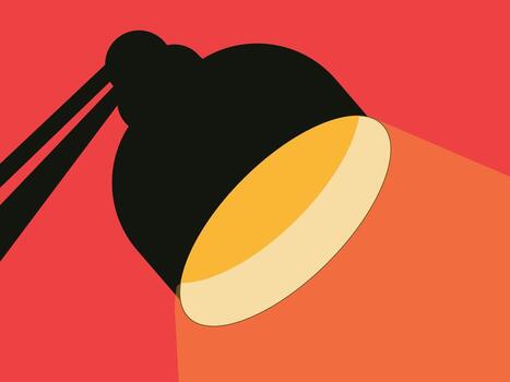 A stylized image of a desk lamp casting a warm, inviting glow against a vibrant red backdrop. evoking a sense of creativity and focus. vector